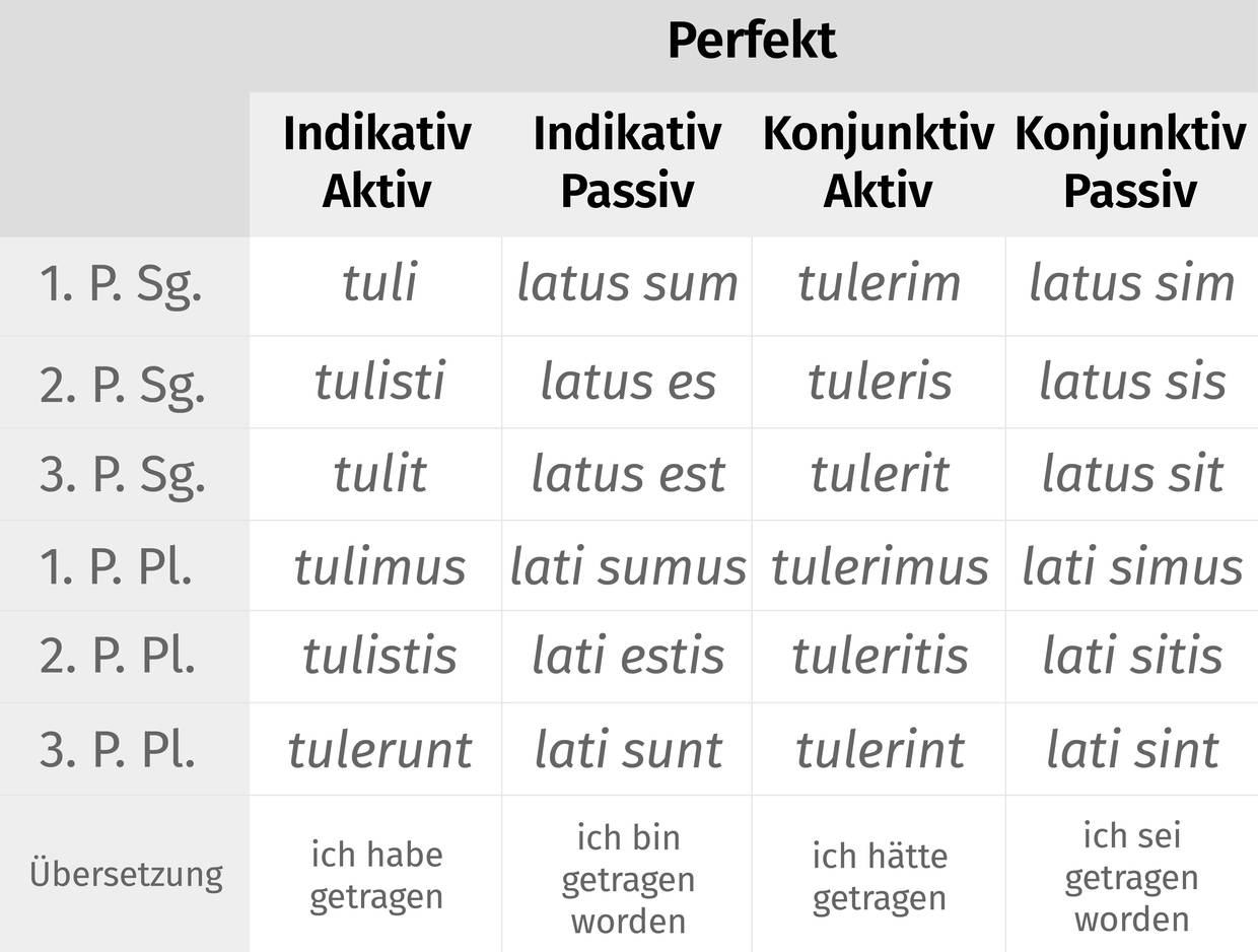 Das unregelmäßige Verb ferre im Perfekt